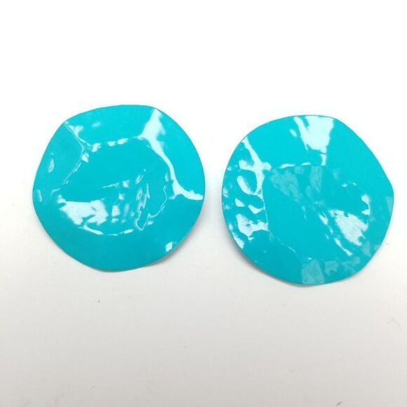 Vintage Funky Teal Blue Clip On Earrings, Retro 80s Style Enamel - Picture 5 of 5